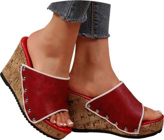 Generic Womens Platform Sandals Wedge Chunky Heel Slip-on Comfort Slides with Arch Support Cork Footbed Adjustable Buckle Summer Slide Sandals Vacation Dress 