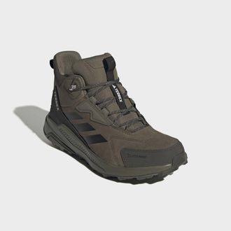 ADIDAS TERREX Wanderschuh ADIDAS TERREX TERREX ANYLANDER LEATHER MID CLIMAPROOF, Herren, Gr. 42,5, olive strata, core schwarz, shadow olive, Leder, Textil, Schuhe W