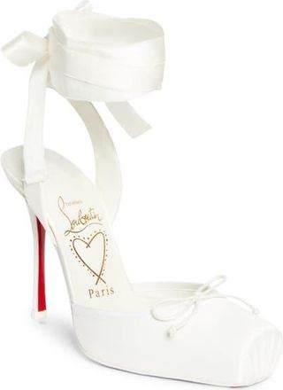 Christian Louboutin Cassia Lace-Up Slingback Pump in Ivory/Snow at Nordstrom, Size 10.5Us