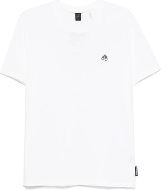 Moose Knuckles T-Shirts, male, White, Size: S White Logo Patch Crew Neck T-shirt