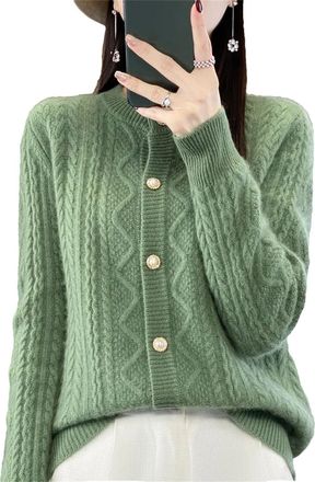 Generic Women Long Sleeve Cardigan Sweater Spring Autumn Winter Thick Warm Knitwears Turquoise M