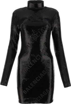 Balenciaga all-over logo sequin mini dress - women - Nylon/Elastane/Nylon/Elastane - 34 - Black
