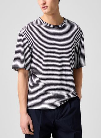Officine G&eacute;n&eacute;rale Mens Elden cotton-linen striped T-shirt