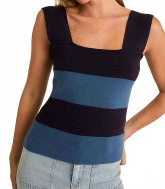 Le Lis Blanc Deux Wide Strap Stripe Sweater Top In Navy