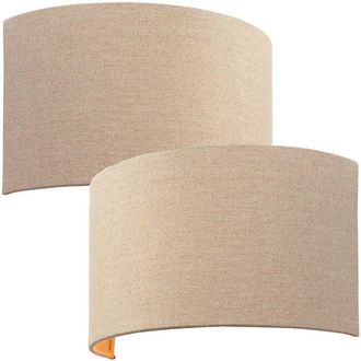 Loops 2 PACK Fabric LED Wall Light Natural Semi Circle Linen Shade Sleek Lamp Fitting