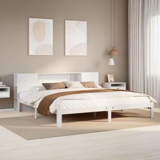 vidaXL Vidaxl - Cama Con Estanter&iacute;a Sin Colch&oacute;n Madera Maciza Blanca 200x200 Cm