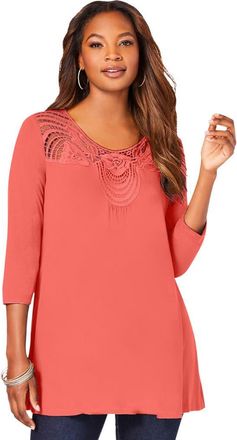 Roaman's Lace Embellished Swing Ultra Femme Top in Sunset Coral at Nordstrom, Size 12