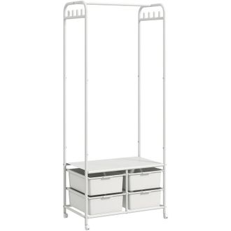 HOMCOM Perchero Con Zapatero Moderno Con 8 Ganchos 4 Cestas Para Zapatos Perchero Entrada Con Ruedas Y Marco De Acero Para Sal&oacute;n 63x37x153 Cm - Homcom