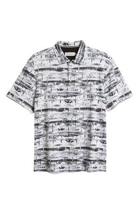 Bugatchi Hendrix Digital Abstract Print Pima Cotton Polo in Cement at Nordstrom, Size Xx-Large