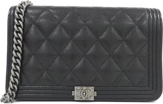 Chanel Black Grained Calfskin Chain/Shoulder Wallet (Pre-Owned)