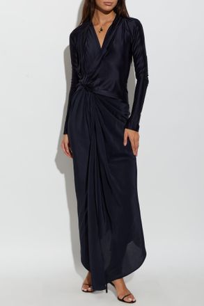 Victoria Beckham Satin Asymmetrical Dress, Womens, Navy Blue