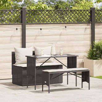 vidaXL Set Comedor De Jard&iacute;n 3 Pzas Con Cojines Rat&aacute;n Sint&eacute;tico Negro Vidaxl