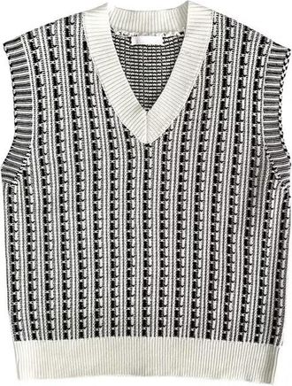 Generic Loose Sweater Vest for Men V-Neck Casual Sleeveless Striped Knitted Jumper Mens Sweater Black Elegant, White, M