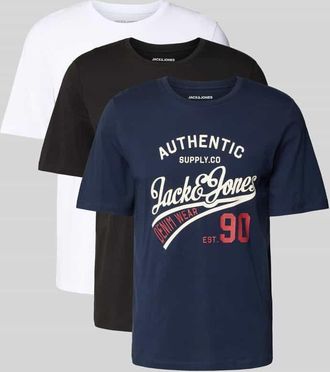 Jack & Jones Jack & Jones T-Shirt mit Label-Print im 3er-Pack Modell ETHAN in Black, Gr&ouml;&szlig;e XXL