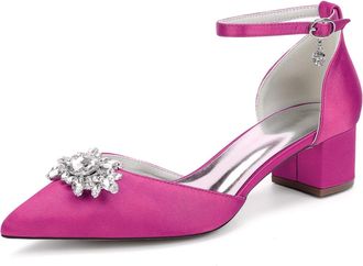 Generic Womens Shoes Evening Low Heel Bridal Wedding Pumps Satin Chunky Heels Prom Party Dress Pumps 4.5Cm,Fuchsia,10 UK