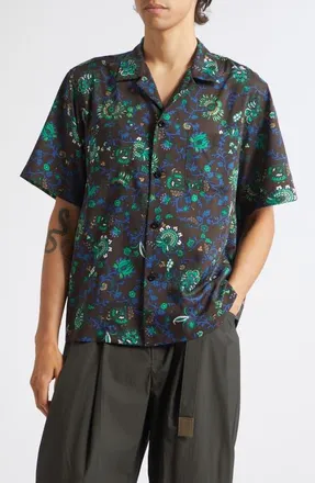 sacai Floral Print Button-Up Shirt in Brown at Nordstrom, Size 1