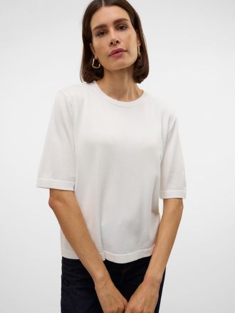Vero Moda Kurzarmpullover VERO MODA VMSILJE 2/4 O-NCK OVERSIZE PULL GA NOOS, Damen, Gr. XS, weiss (snow wei&szlig;), Strick, Obermaterial: 77% Viskose, 23% Polyester,