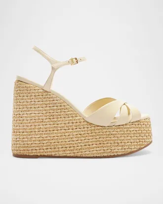 Schutz 120mm Keefa Leather and Raffia Platform Sandals