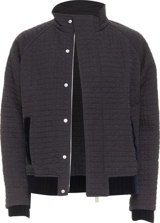 Giorgio Armani black fine grid quilted nylon velvet trim zip up jacket IT46 S
