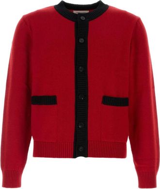Ernest W. Baker Contrast Rib Cardigan - Heren - Vesten - Rood - M - Wol - Truien & Vesten