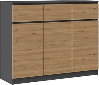 OEM C&oacute;moda Moderna De Antracita/roble Artesanal - 3 Puertas, 3 Cajones, Gran Capacidad, Dise&ntilde;o Minimalista