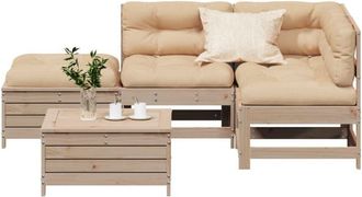 vidaXL Juego De Muebles De Jard&iacute;n 5 Pzas Y Cojines Madera Maciza Pino Vidaxl