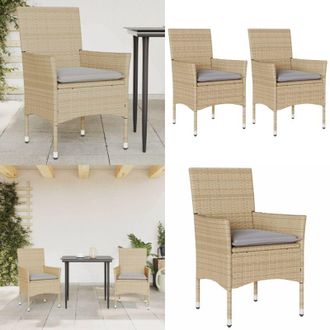 vidaXL Sedie da Giardino con Cuscini 2 pz Beige in Polyrattan - Sedie da esterno - Cuscini per sedie