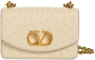Valentino Garavani Small DeVain Ostrich Leather Shoulder Bag in Light Ivory at Nordstrom