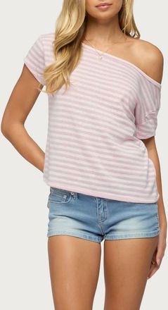 Edikted Chanelle Stripe One-Shoulder Top in Pink at Nordstrom, Size X-Large