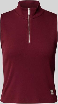 Calvin Klein Jeans Top mit Stehkragen und Reißverschluss in Bordeaux, Größe XL