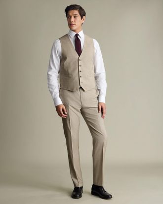 CHARLES TYRWHITT Italian Puppytooth Waistcoat - Taupe Size w36 by Charles Tyrwhitt