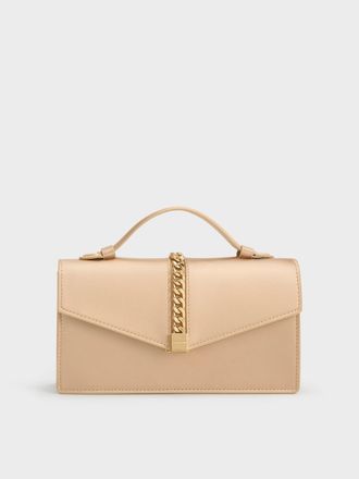 Charles & Keith Taisia Satin Chain-Strap Envelope Bag