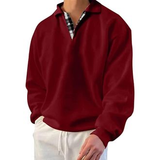 Generic Man Casual Tops Mens Classic Polo Shirt Long Sleeve Pullover, Long Sleeve Sweatshirt(Dark Red,Large)
