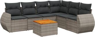 vidaXL Vidaxl - Set De Sof&aacute;s De Jard&iacute;n 7 Piezas Con Cojines Rat&aacute;n Pe Gris