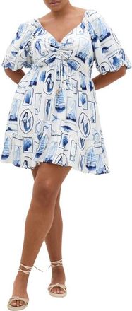 City Chic Giselle Allover Print Minidress in Amalfi Postcard at Nordstrom, Size Xxxs