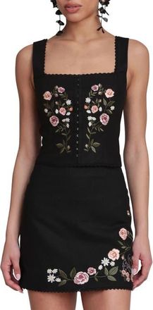 Avec Les Filles Embroidered Corset Tank in Black at Nordstrom, Size X-Large