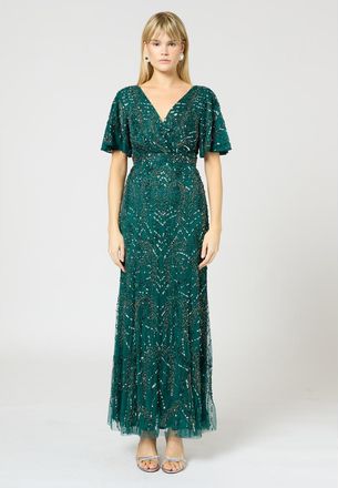 Beauut Embellished Sequins Wrap Neck Maxi in Emerald Green at Nordstrom, Size 12