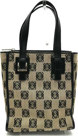 Loewe Beige Black Canvas Handbag Tote Bag (Pre-Owned)