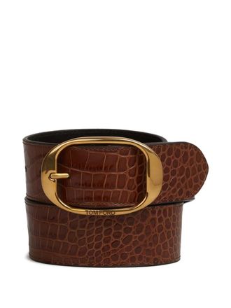Tom Ford crocodile-effect buckle belt - Brown