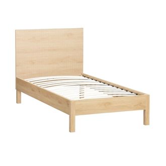 Sweeek Cama con somier de l&aacute;minas y cabecero 90x190cm, decoraci&oacute;n madera