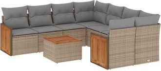 vidaXL Set De Sof&aacute;s De Jard&iacute;n 9 Pzas Con Cojines Rat&aacute;n Sint&eacute;tico Beige Vidaxl