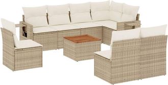 vidaXL Set De Sof&aacute;s De Jard&iacute;n 9 Pzas Con Cojines Rat&aacute;n Sint&eacute;tico Beige Vidaxl