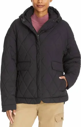 G.H. Bass & Co. Womens High-Low Quilted Outdoor Puffer Jacket In Black
