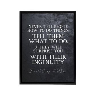 Artery8 General Patton Quote Surprise Ingenuity Framed Canvas Wall Art Print in Grey | Size: W24 x H32