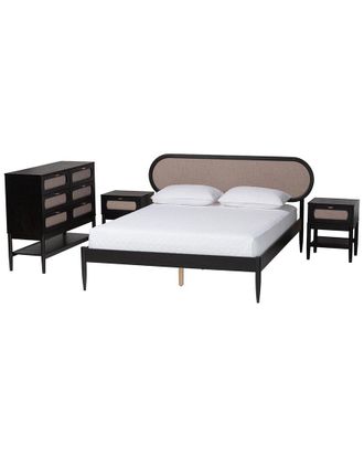 Baxton Studio Shirin Mid-Century Queen 4Pc Bedroom Set With 2 Nightstands