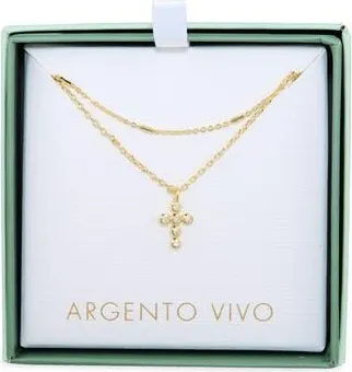 Argento Vivo Layered Mini Cross Pendant Necklace in Gold at Nordstrom Rack