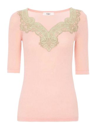Chlo&eacute; Fitted Sweater In Wool And Lace Knit