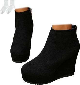 Generic Womens Ankle Boots with Wedge Heels, Platform Ankle Boots with Side Zipper, Short Boots in A Suede Look for Everyday Wear, Leisure, Autumn Winter And 