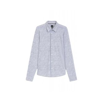 HUGO BOSS Slim-Fit Performance-Stretch Bedrukte Overhemd - Heren - Casual Overhemden - Blauw - XL - Leer - Overhemden