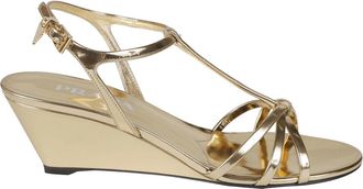 Prada Wedge Sandalen van Gelamineerd Leer - Dames - Sleehakken - Grijs - 39 EU - Leer - Schoenen